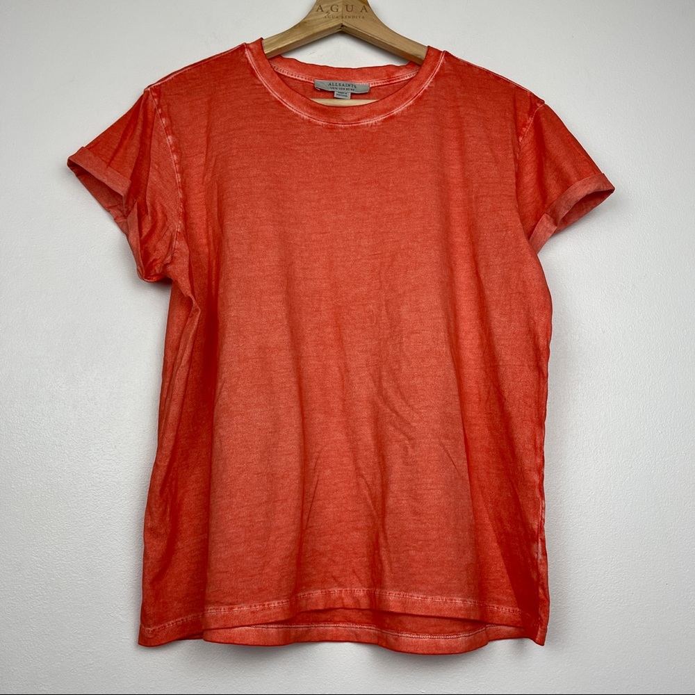 AllSaints Short Sleeve Tee in Coral Red